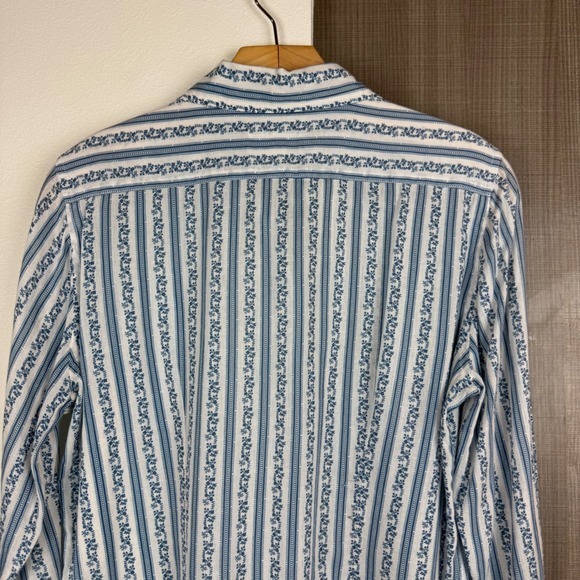 Nili Lotan Blue White Floral Striped Kate Button Down Shirt Blouse Womens Medium